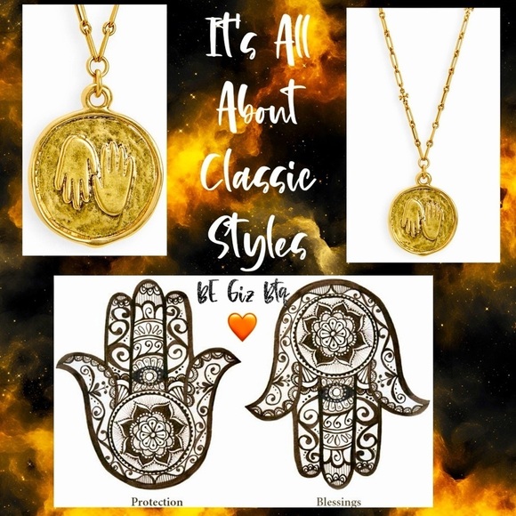 Tory Burch Authentic Roxanne Gold Chain Necklace Medallion Hands Protect